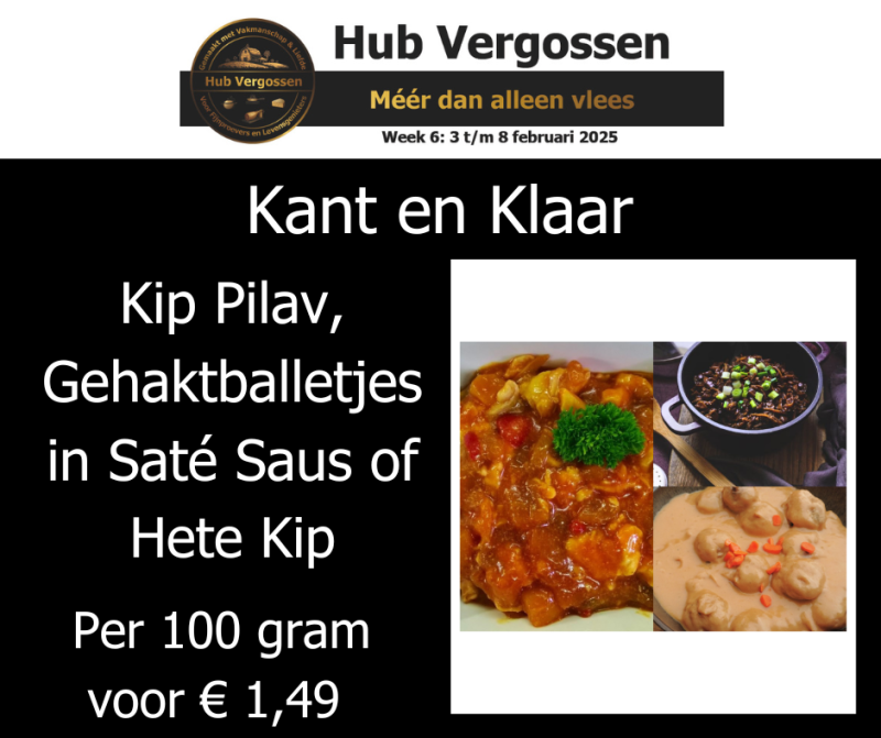 Kant en Klaar: Kip Pilav, Gehaktballetjes in Saté Saus of Hete Kip, Per 100 Gram € 1,49