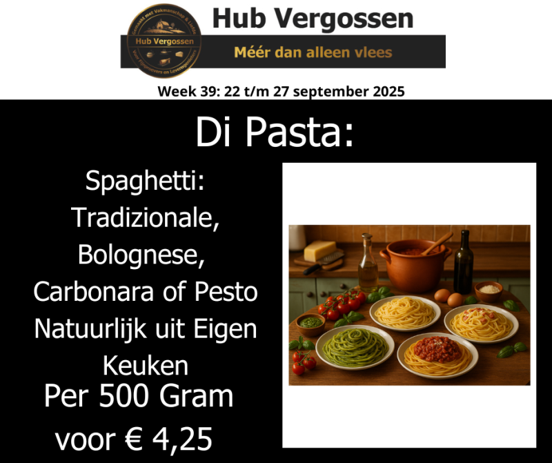 Di Pasta: Spaghetti: Tradizionale, Bolognese, Carbonara of Pesto (Natuurlijk uit Eigen Keuken), Per 500 Gram voor € 4,25